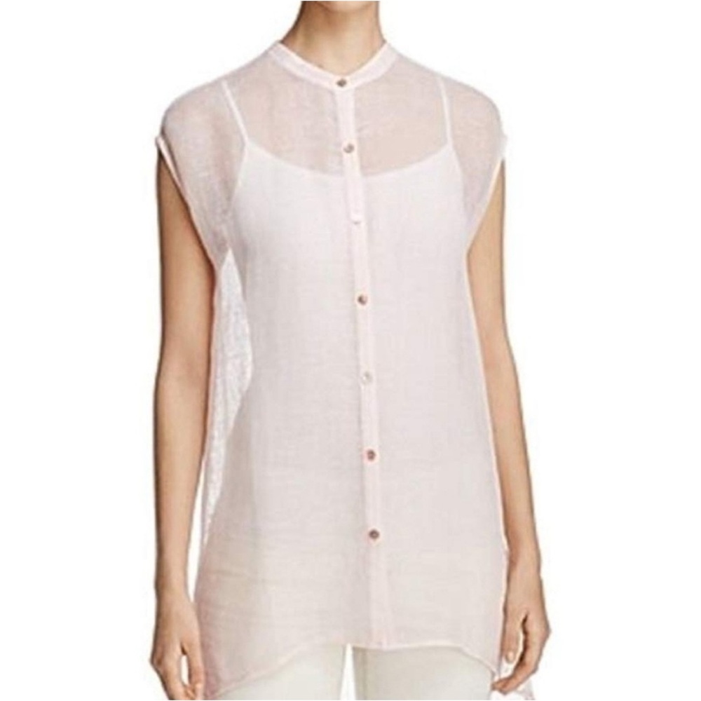 EILEEN Fisher M mandarin collar mesh shirt